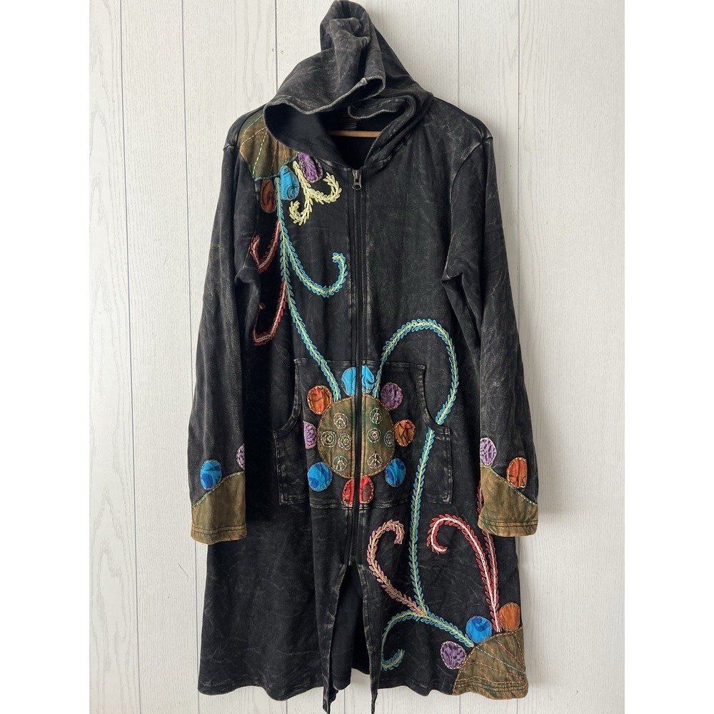 Rising International Hoodie Duster Jacket Patchwork Boho Hippie 1XL Halloween